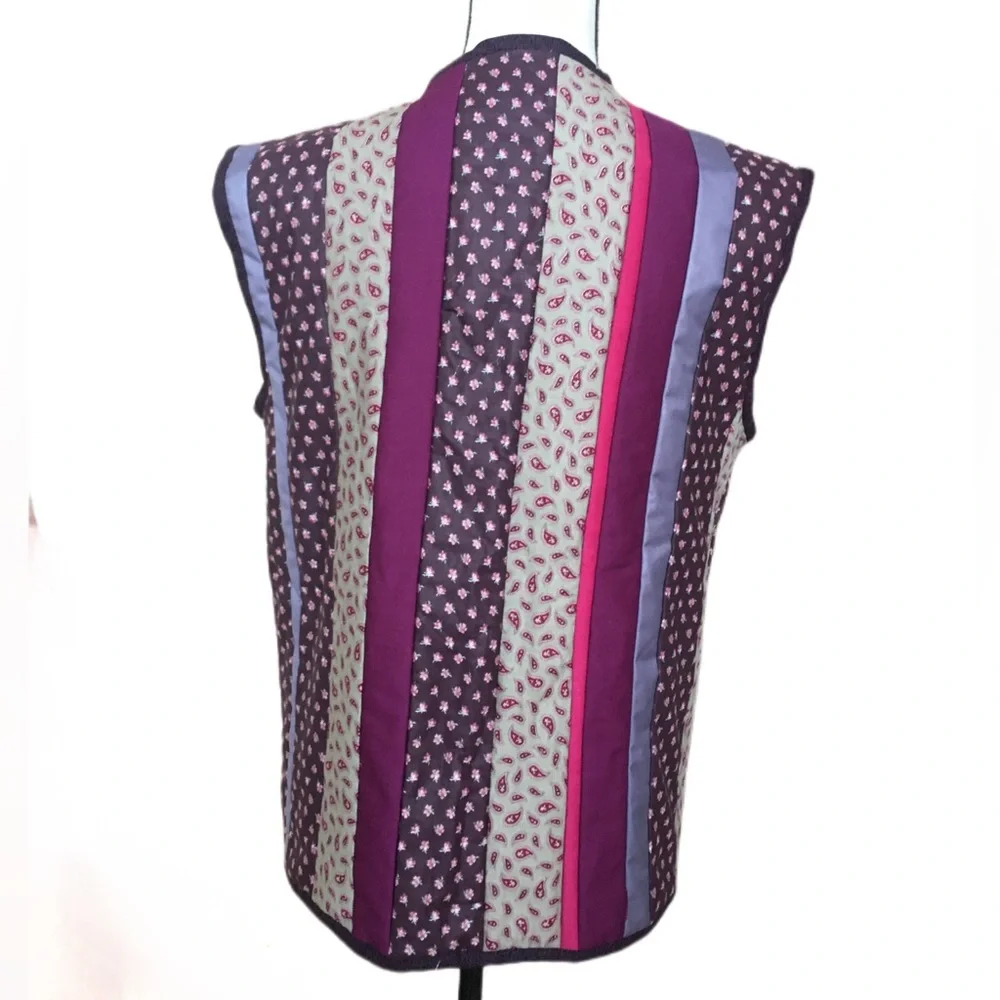 Vintage 70s 80s Handmade Quilted Patchwork Calico Paisley Purple Reversible Vest - Picture 11 of 11